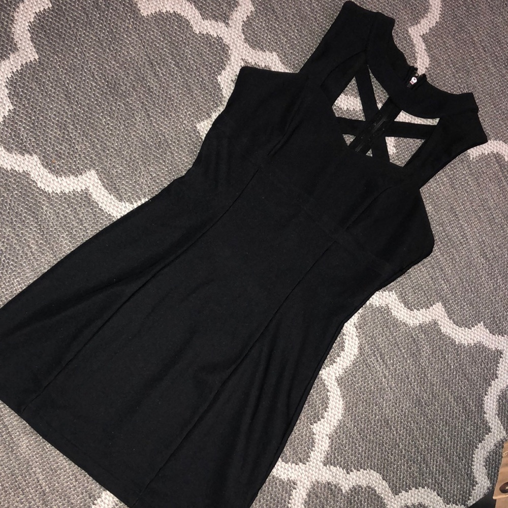 Open back mini black dress